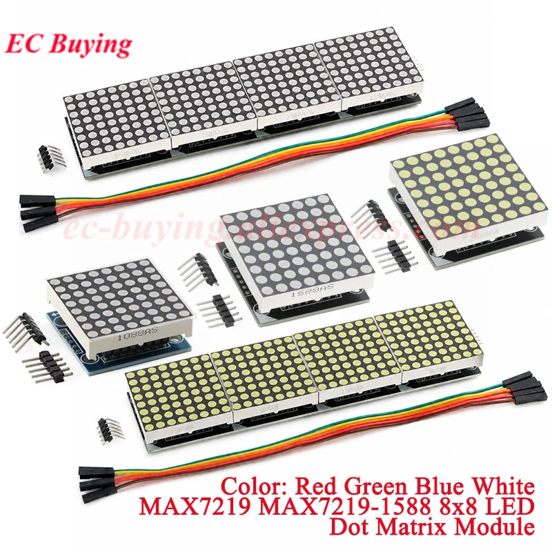 MAX7219 1588 Dot Matrix LED Digital Tube 4 in 1 8*8 Dot Matrix Module Display Red Green White Blue Color MCU Control Drive Board