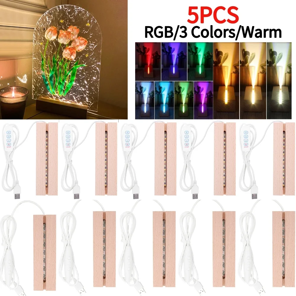LED Wood Display Base LED Lamps Rectangle Acrylic Light Plate Base USB Charging Lamp Stand Decoration for Bedroom Living Room