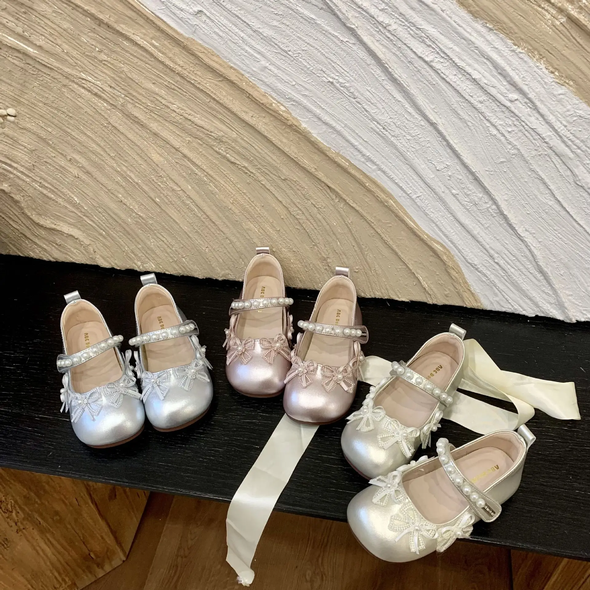 NEW Spring Girls Mary Jane Shoes Korean Style Pearl Princess Shoes Kids Bow Soft Sole Dress Shoe
