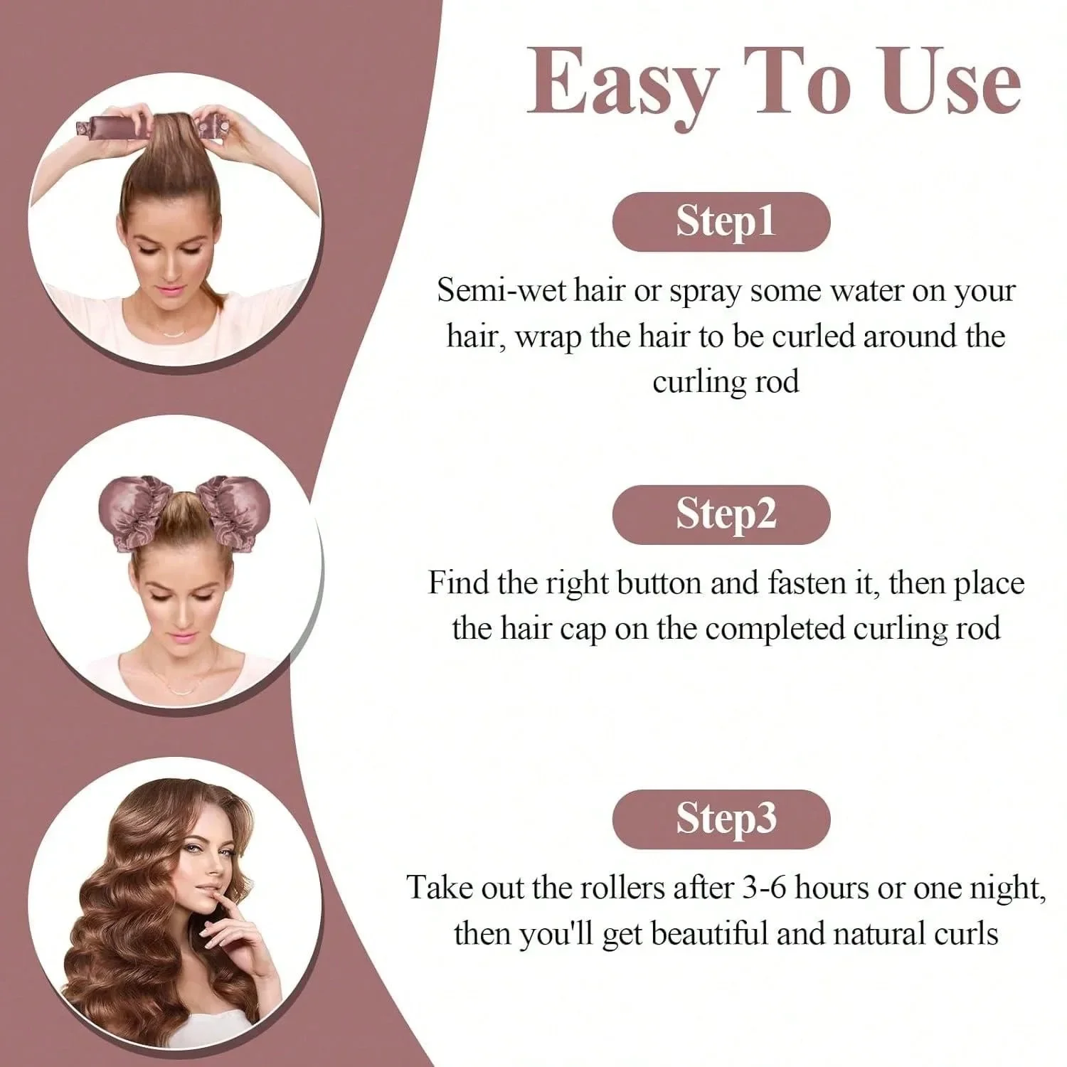 3-teiliges Satin-Lockenband ohne Hitze mit Haarkappen, Weiches Über-Nacht-Lockenband für langes Haar, DIY-Haarstyling-Werkzeuge – Detail 4