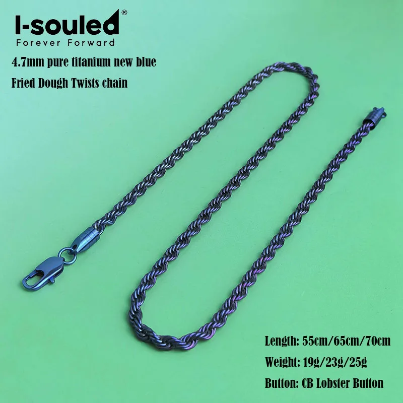 4.7mm new pure titanium electrolytic anodizing blue Fried Dough Twists chain necklace simple/fashionable