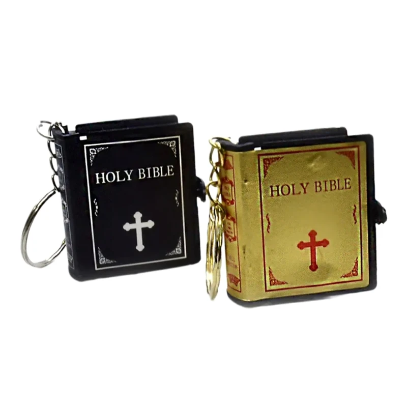 Y1UB 12 Pack Little Bibles Keychain Miniature Real Bible Keyrings Pendant, Bible Book with Christian