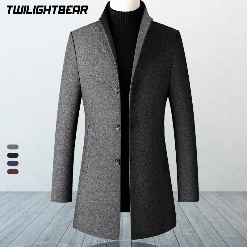 Winter Jacket Men Wool Pea Coat Oversized Overcoat Solid Business Casual Coat Men's Clothing Woollen Coats 4XL AF2011