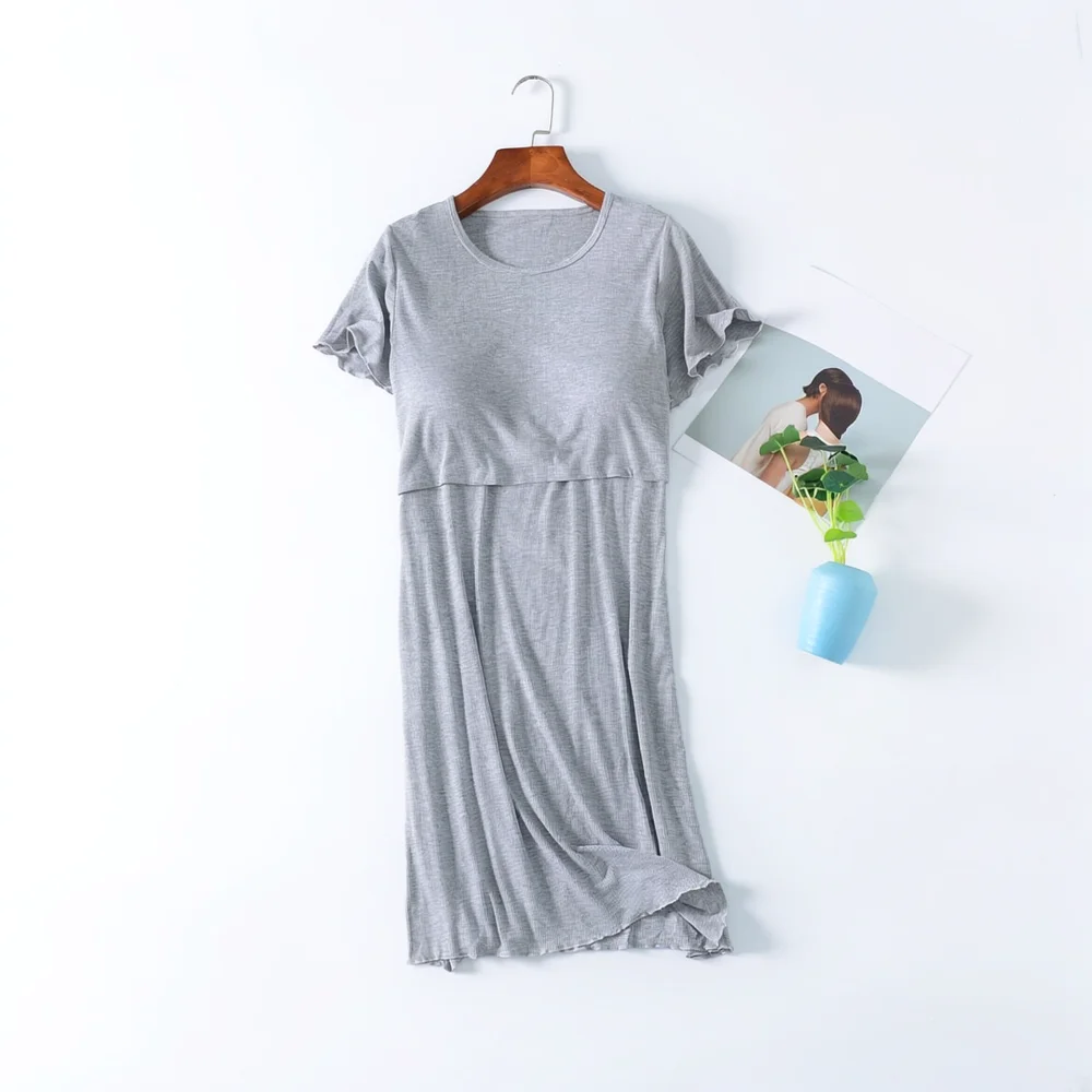 Modal Maternity Nightdress Nursing Pregnancy Clothes Summer Short Sleeve Casual Soft Loungewear Loose Breastfeeding Gown - view 6