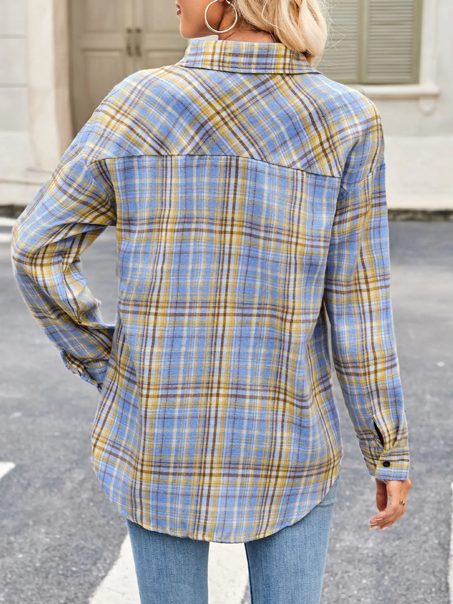 2025 New Women's Shirt Contrasted Color Plaid In Autumn Winter Casual Daily Loose Fashion Chemises Long Sleeve Collar Hemden