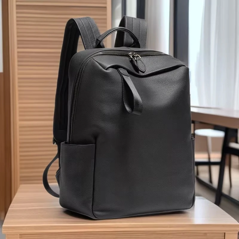 First Layer Cowhide Leather Backpack Men's Fashion Business Large Capacity High School Student Bag Travel Backpack Laptop Bags