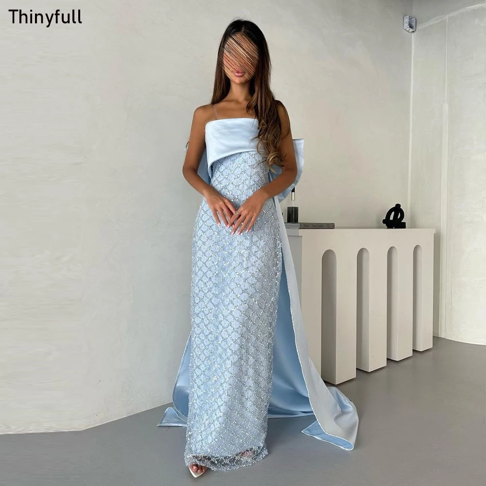 

Thinyfull Saudi Arabic Mermaid Evening Party Dresses Baby Blue Strapless 2023 Prom Dress Formal Occasion Gown Vestidos De Noche