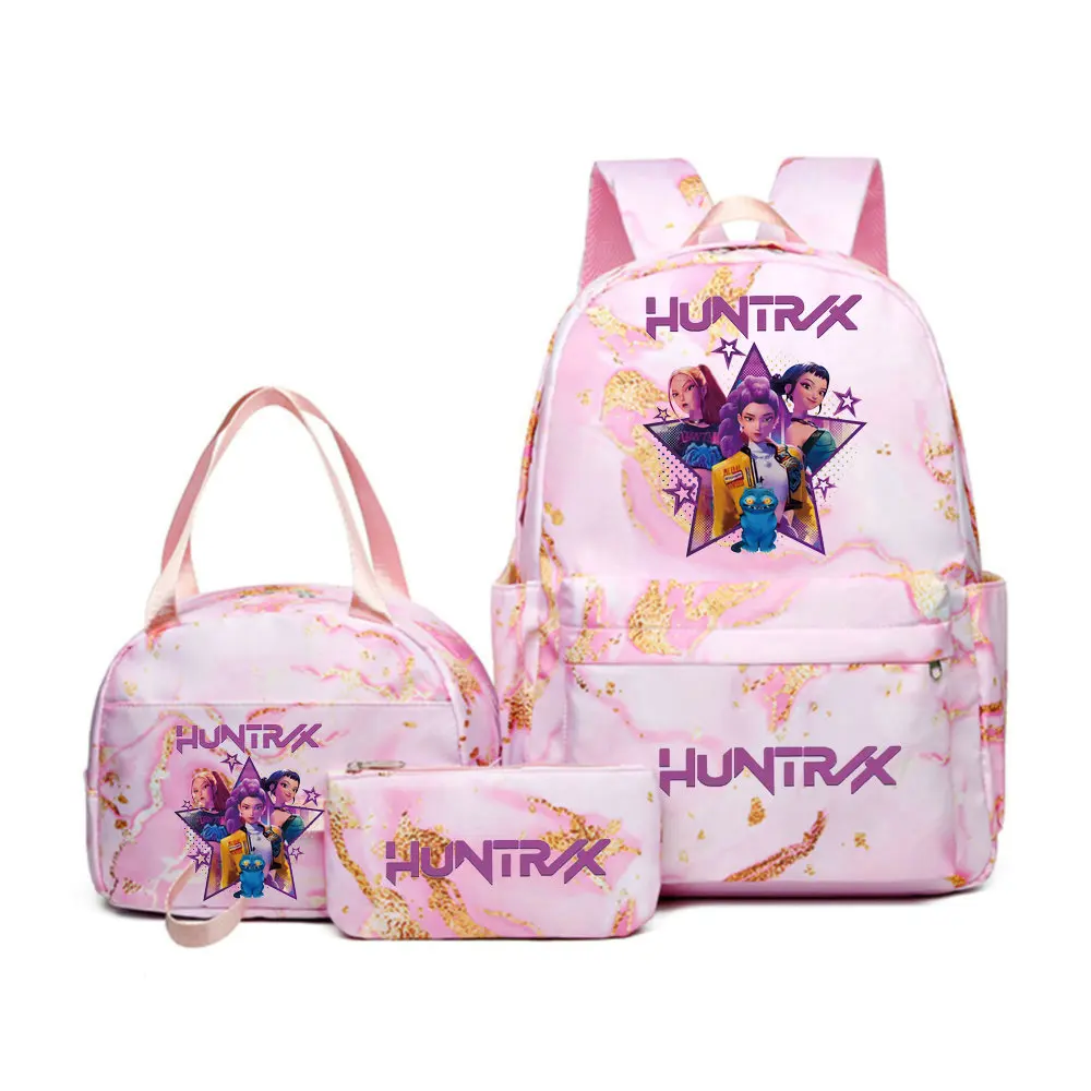 حقيبة ظهر Kpop Demon Hunters مع حقيبة غداء Zoey Rumi Mira Anime حقائب ظهر مدرسية هدايا العودة إلى المدرسة للطلاب 3 قطع