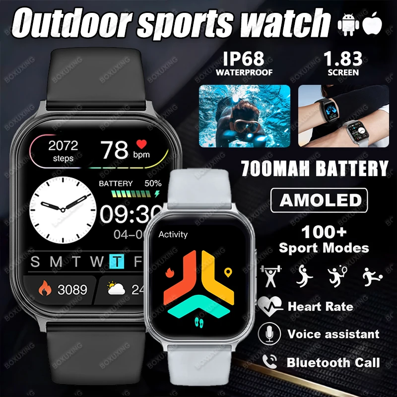 

Новые мужские спортивные смарт-часы 2026 года для активного отдыха: GPS-трекер, аккумулятор 700 мАч, водонепроницаемость IP68, измерение пульса, Bluetooth-звонки
