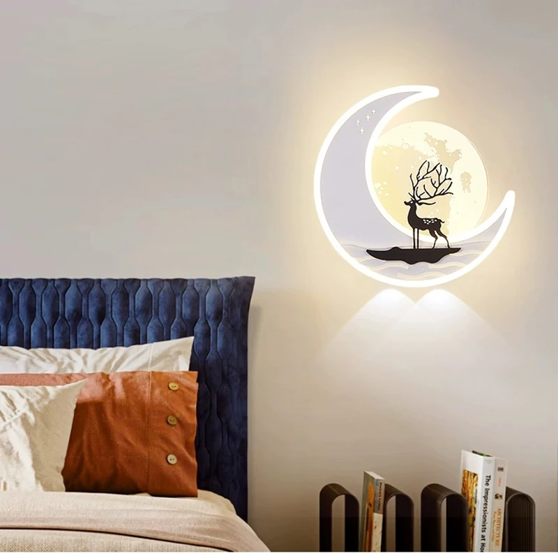 

Modern led bedroom bedside lamp living room walkway background wall light swan sailboat pattern household lamps and lanterns