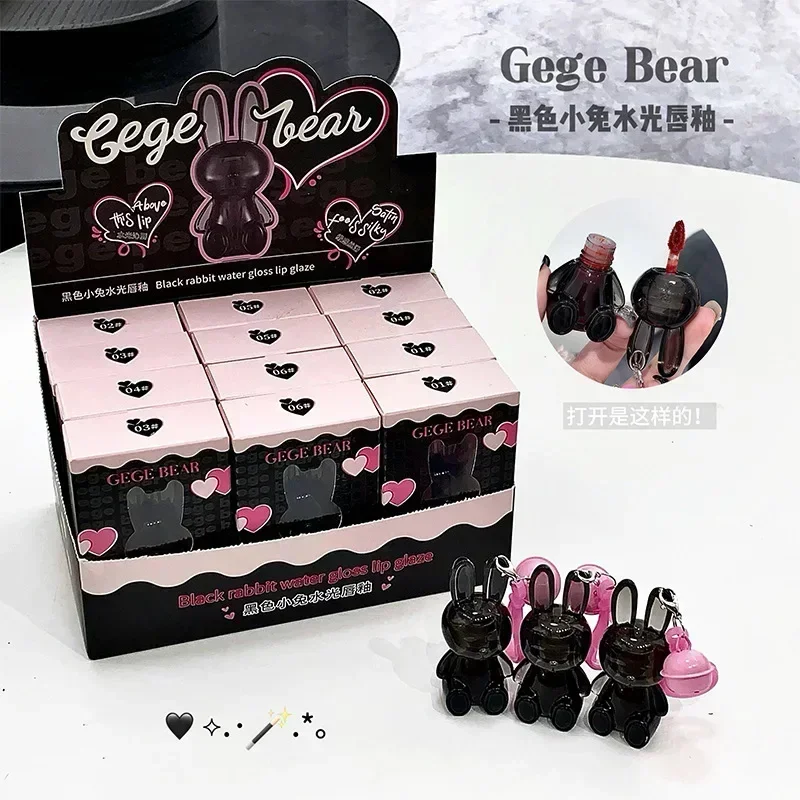 Gege Bear Black Rabbit Wasserglanz-Lippenglasur-Spiegel, feuchtigkeitsspendend, pralle Lippen, getönt, nicht leicht zu kleben, langanhaltendes Make-up