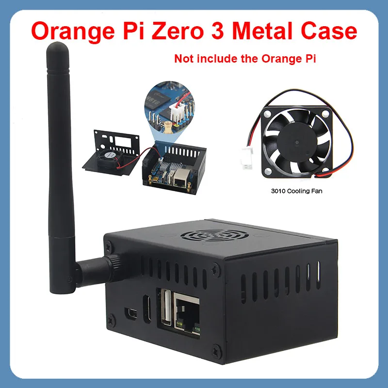 Orange Pi Zero 3 Metal Case Metal Case with Antenna Optional Fan & Heatsink for Orange Pi Zero 3 compatible Expansion board