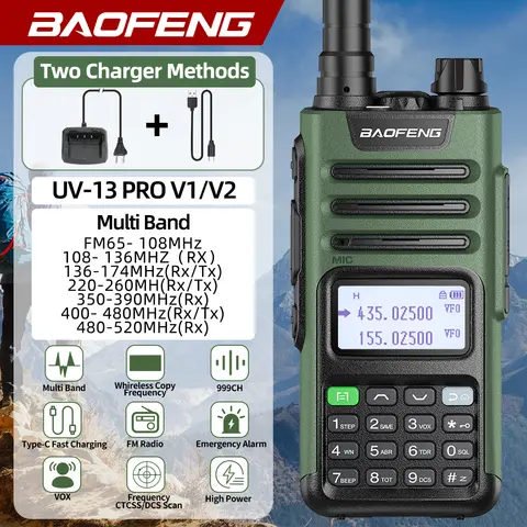 BaoFeng 고출력 멀티 밴드 워키토키 C 타입 충전기, 장거리 업그레이드, 양방향 라디오, M-13 PRO V1 V2, UV-13 PRO V1 V2