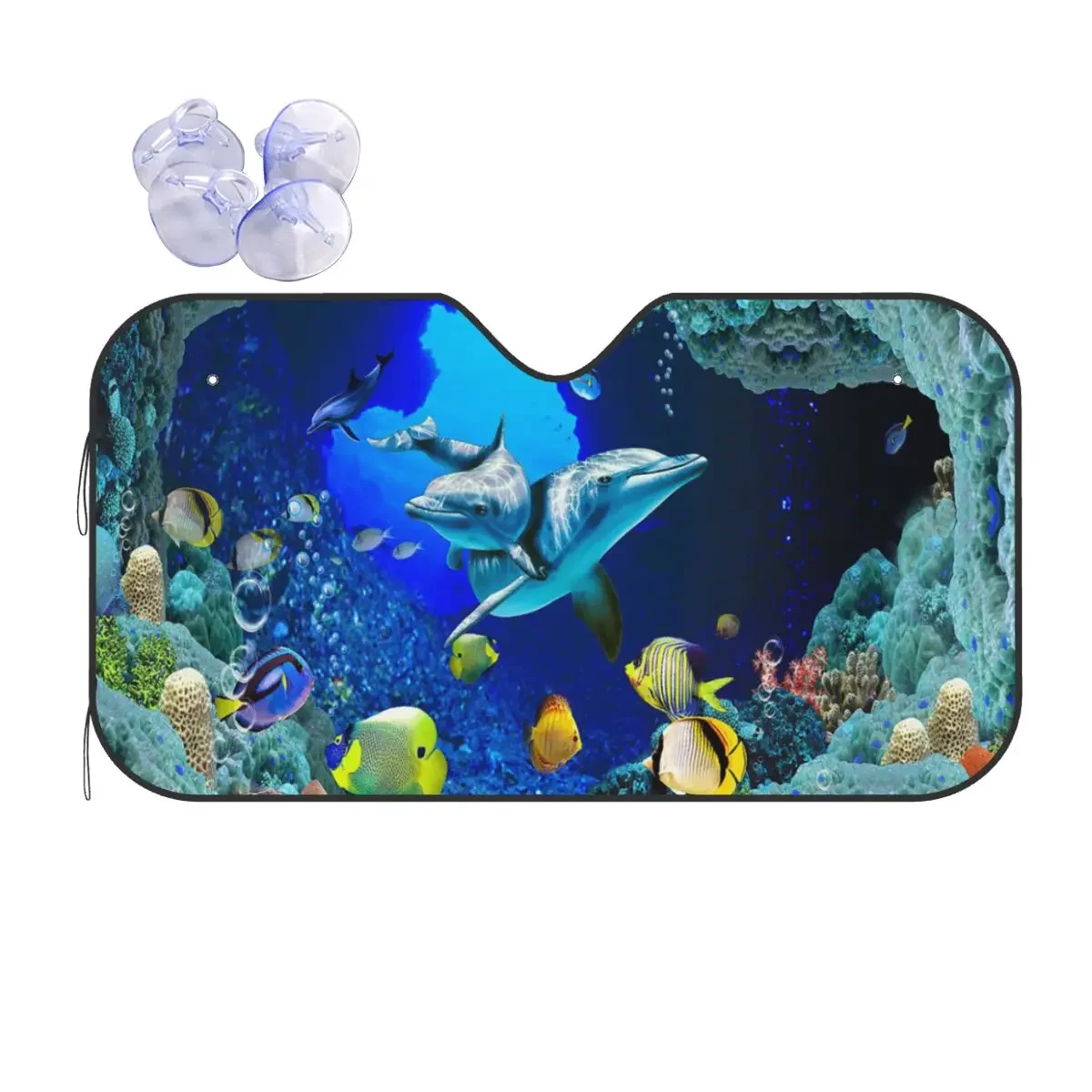 Dolphin Deep Ocean Seabed Sunshade Windscreen Cute Animals Cute Car Front Windshield 70x130cm Sun Visor Heat Reflector