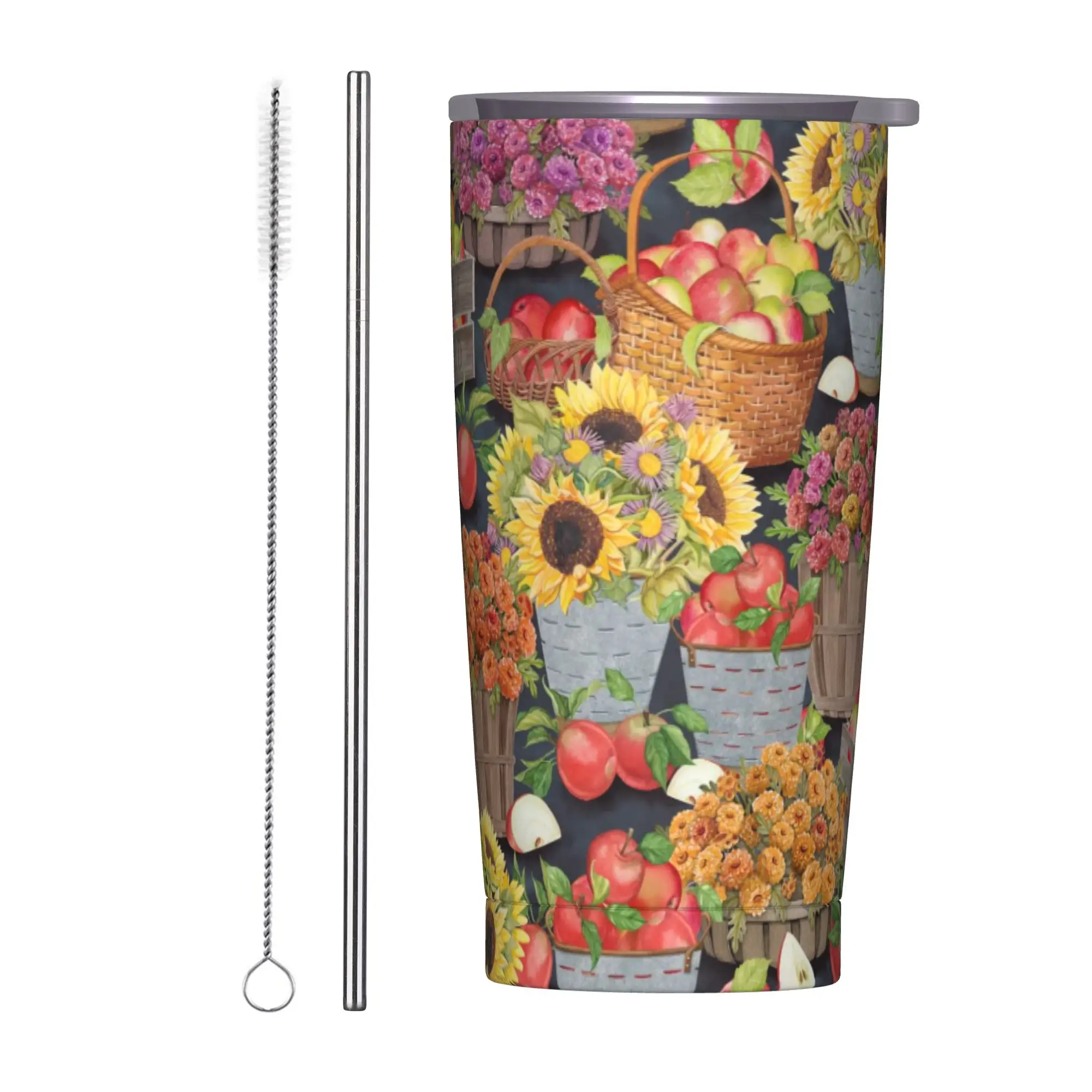 Rural flowers Tumbler sunflower Travel Large Capacity Mugs Cup Insulated Cold and Hot Milk Tea Water Bottle,