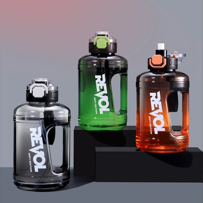 

1600ml Sports Gym Water Bottle Tumbler Food-Grade Plastic Large Capacity Travel Cups with Straw Bucket Leakproof Handle No Odor