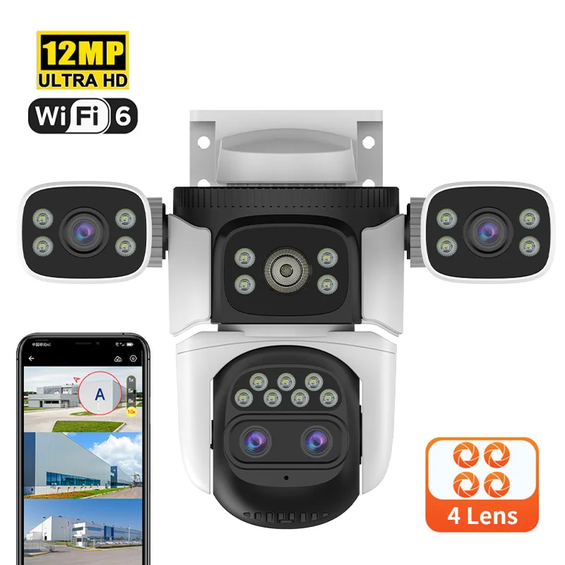 

12 МП IP-камера O-Kam с 10-кратным зумом, четырьмя объективами, Wi-Fi, полноцветным изображением, AI-детектором человека, беспроводная PTZ-камера для домашней безопасности и видеонаблюдения
