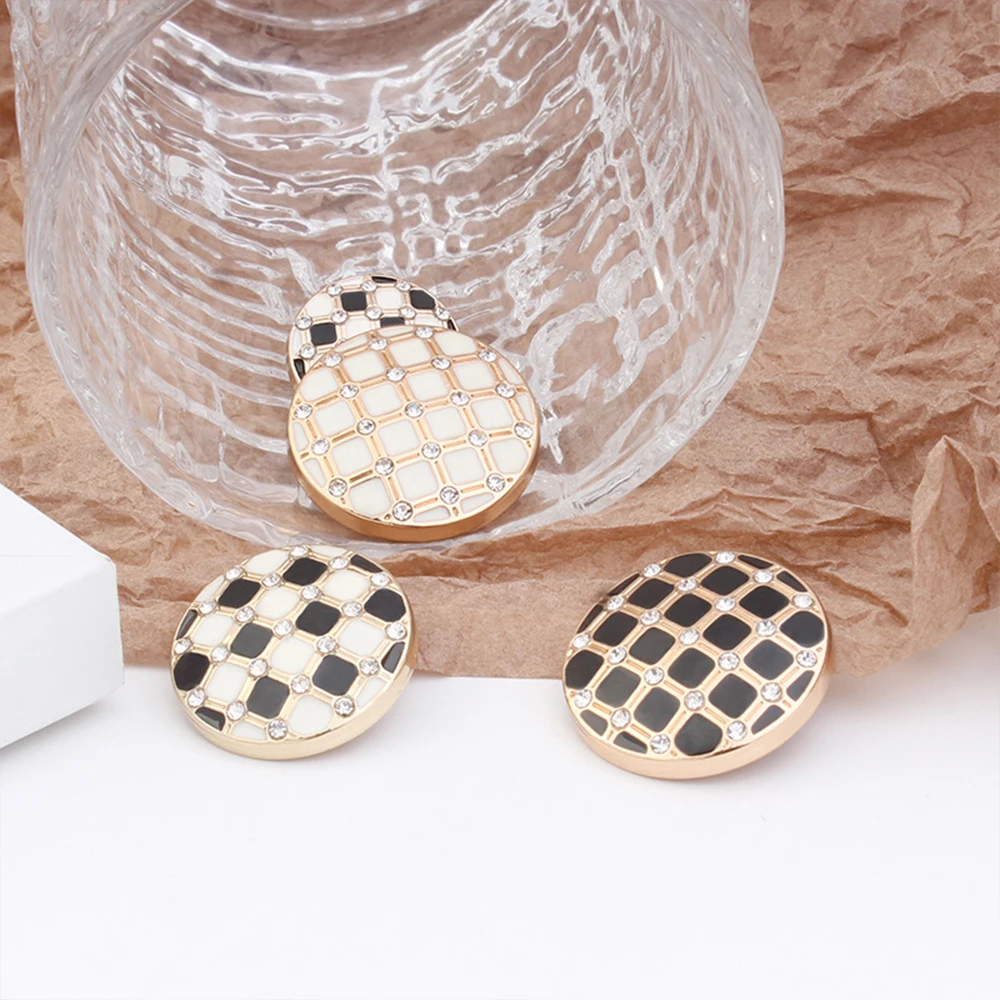 10 Pieces/set High-grade Rhinestone Grid Design Round Metal Buttons Jacket Suit Coat Dress Cardigan
