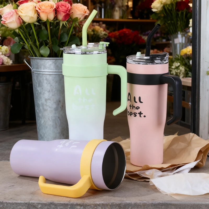 كوب بقشة معزول مقاس XXL | 304 فولاذ ميجا الحجم | ظلال الباستيل الجمالية | مقبض السفر | مجموعة هدايا العيد | اختيار ركوب الدراجات #5