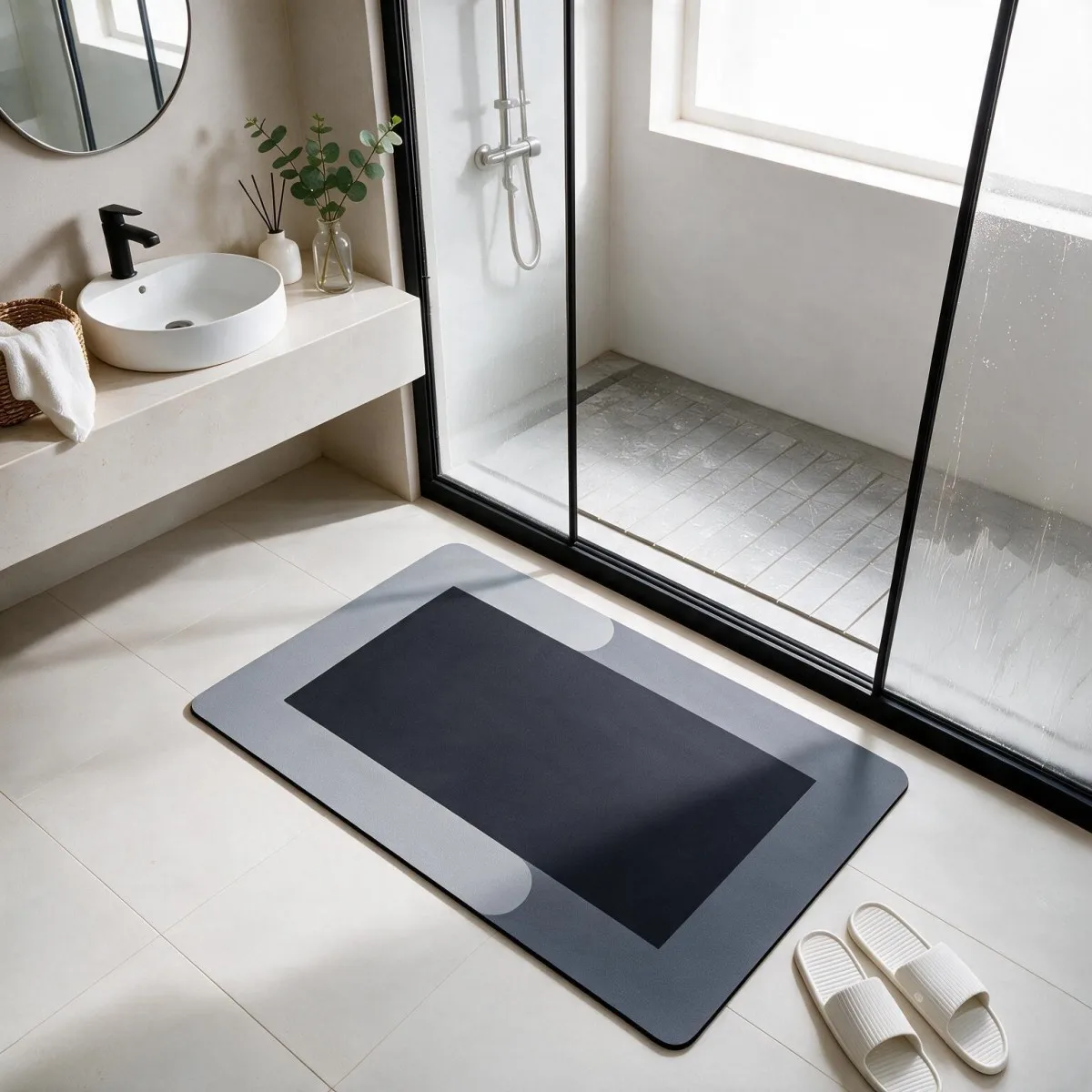 Diatom Mud Bathroom Mat, Water Absorbent Non-Slip Floor Rug with Rubber Base for Bathroom, Toilet, Kitchen and Door Entrance