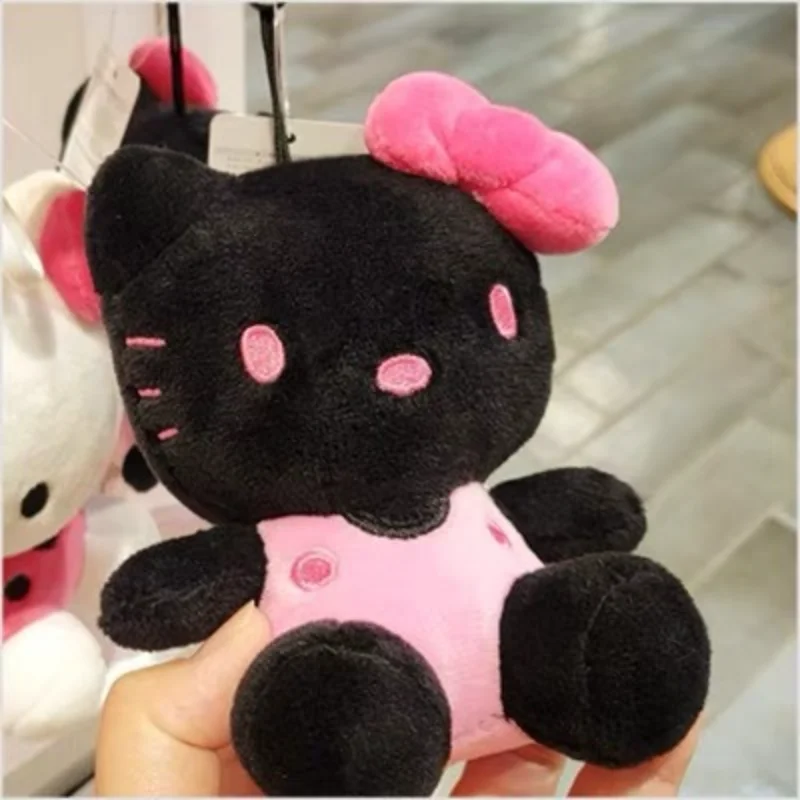 Sanrio Hello Kitty  Bag Pendant Cute Black Skin Kt Cat Bow Keychain  Stuffed Doll Keyring Children Toys Christmas Gifts