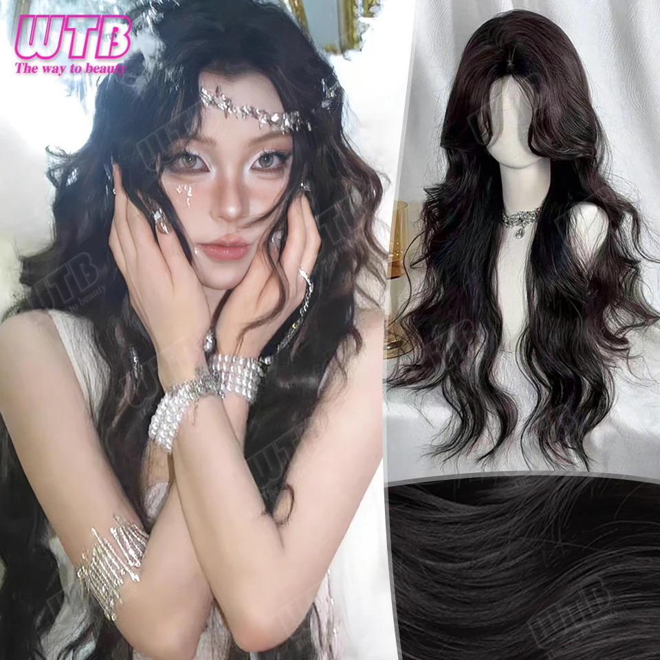 

Синтетический парик в стиле Лолита, 75 см, черно-коричневый, длинный, вьющийся, с челкой на центральной части, для повседневной носки и праздничных мероприятий