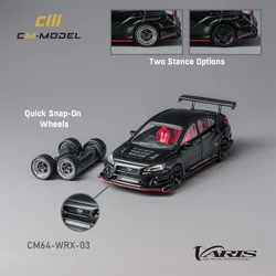 Cmmodel wrx varis wideBody diecast、交換用ホイール付き、1/64スケール