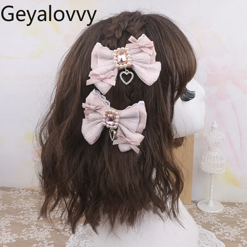 

2026 New Japanese Handmade Landmine Style Sweet Cute Girls Headwear Lolita Lace Rhinestone Bows Hair Clips Accessories Hairpins