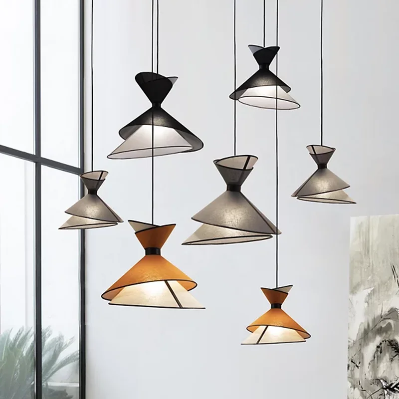 Nordic Grand Kimono Pendant Lamp Minimalism Japanese Style Design Handmade Fabric Hanging Lamp Bar