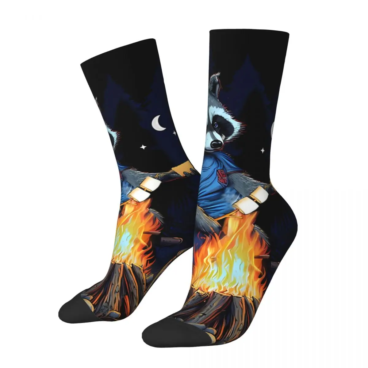 

Retro Campfire Men's Socks Raccoon Unisex Novelty Seamless Printed Funny Crew Sock Gift