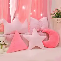 Stars Moon Shape Cushion Girls' Pink Cute Sleep Pillow Office Cushion  Bedside Pillow Decor Home
