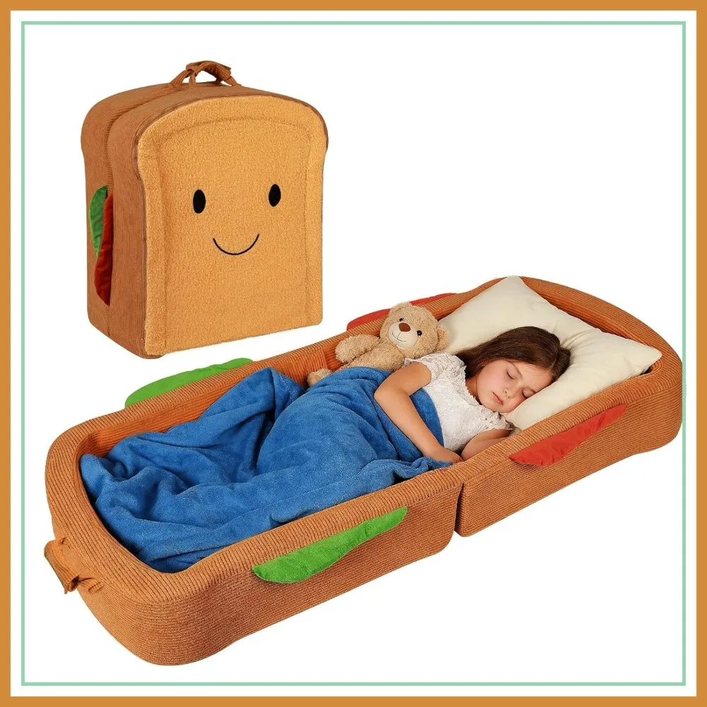 

Toddler Travel Bed Sandwich Style - Portable Floor Bed, Foldable Soft Foam Travel Crib with Safety Rail, Medium