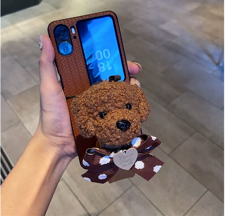 Étui en cuir avec dragonne en peluche mignonne pour Samsung Galaxy Z Flip5, étui pour Galaxy Z Flip4 Cover Z Flip3 OPPO Find N3 Flip SEE Flip