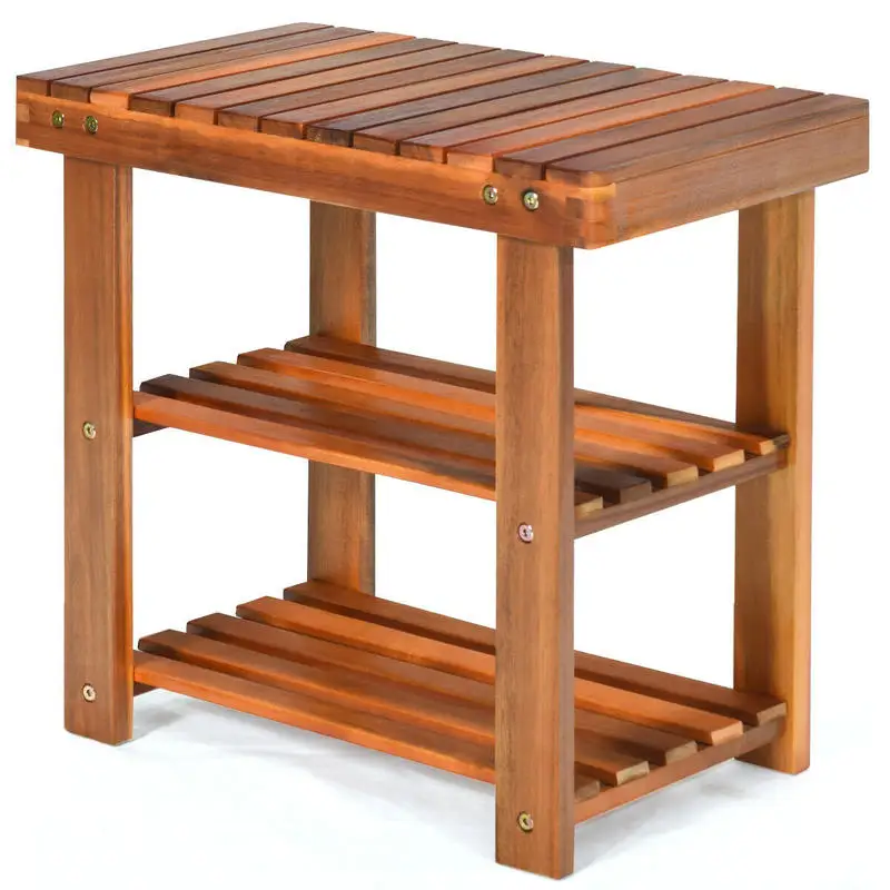 

3-Tier Wood Shoe Rack 19' Shoe Bench Boots Organizer