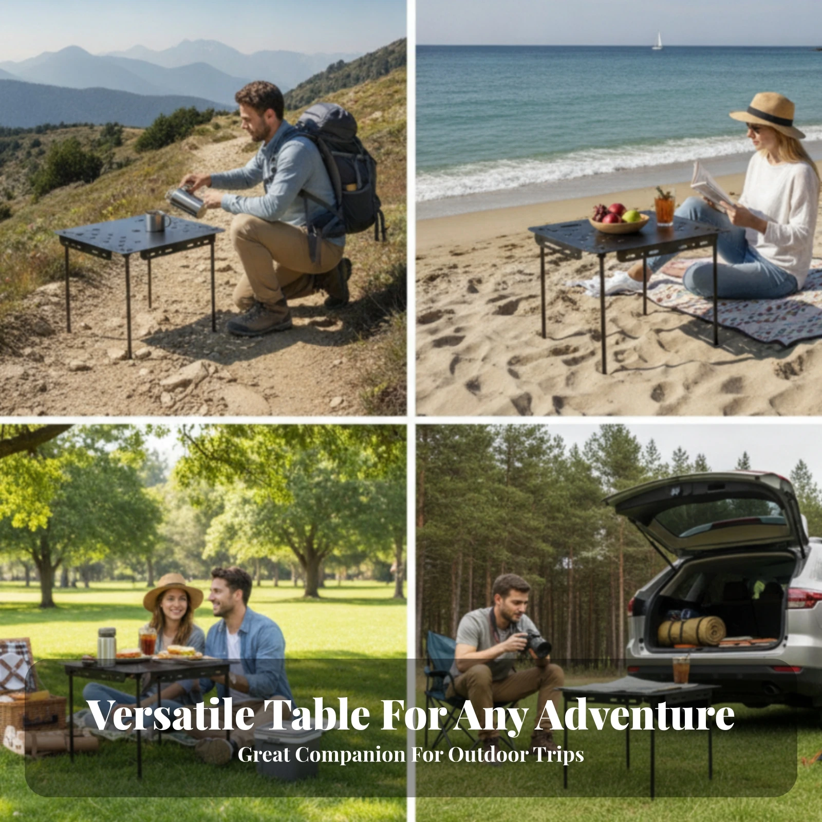 Folding Table with Aluminum Tabletop Compact Folding Camping Table Furniture Robust Space-Saving for Campers, Barbecue