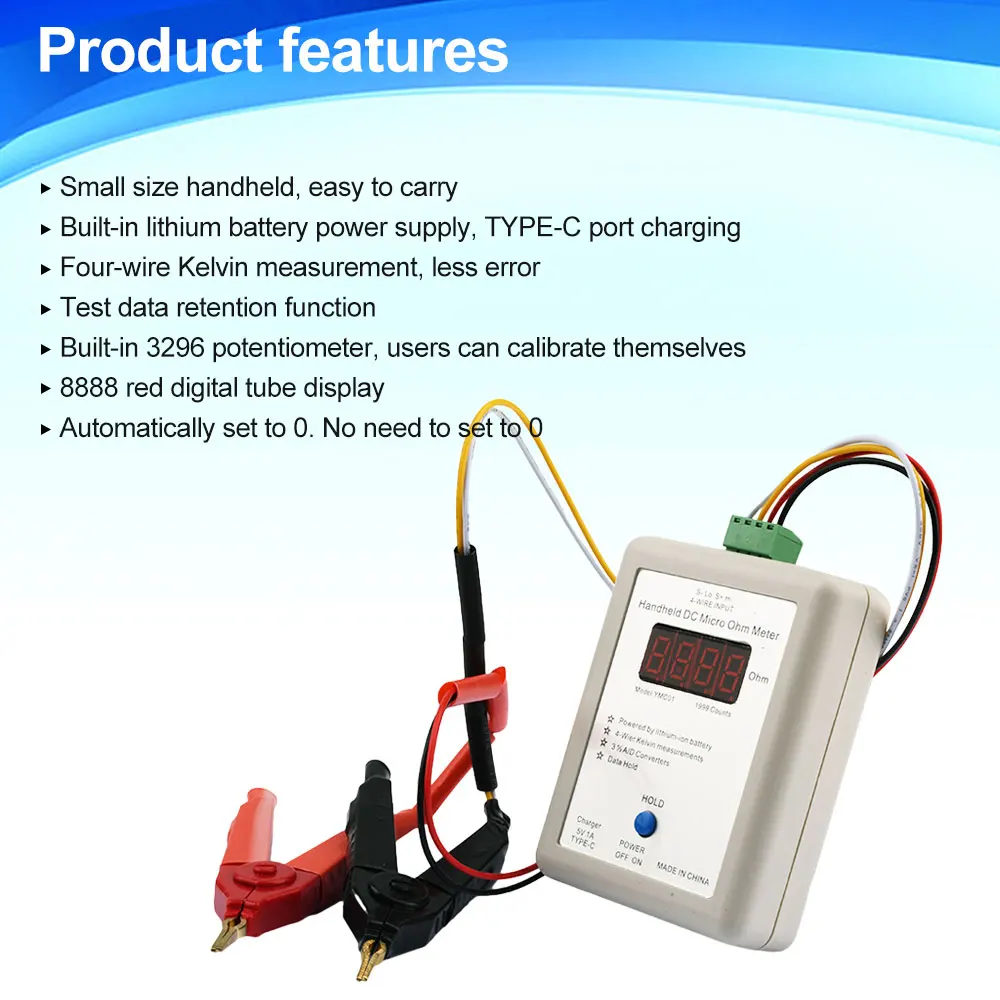 Handheld High Precision Milliohm Meter 4-Wires OhmMeter Wireline Resistance Detecting Low Resistance Micro Resistance Meter