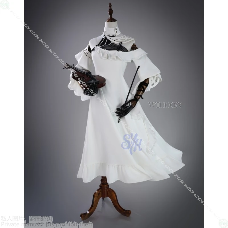 Phrolova 플로로 Wuthering Waves Cosplay Anime Costume Wuthering Waves White Elegant off-the-shoulder Long Dress Jirai Kei Halloween