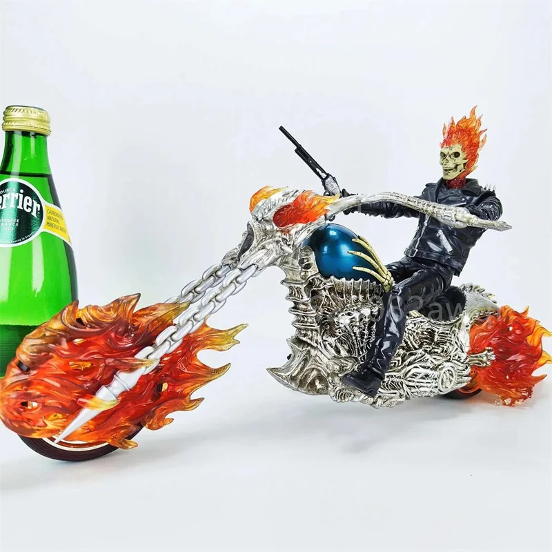 Ghost Rider mit Motorrad Figur zum 85. Jubiläum, Leuchtende Flammen-Effekt Glühende Motorrad-Sammlerfigur Modell Spielzeug 38CM – Detail 24