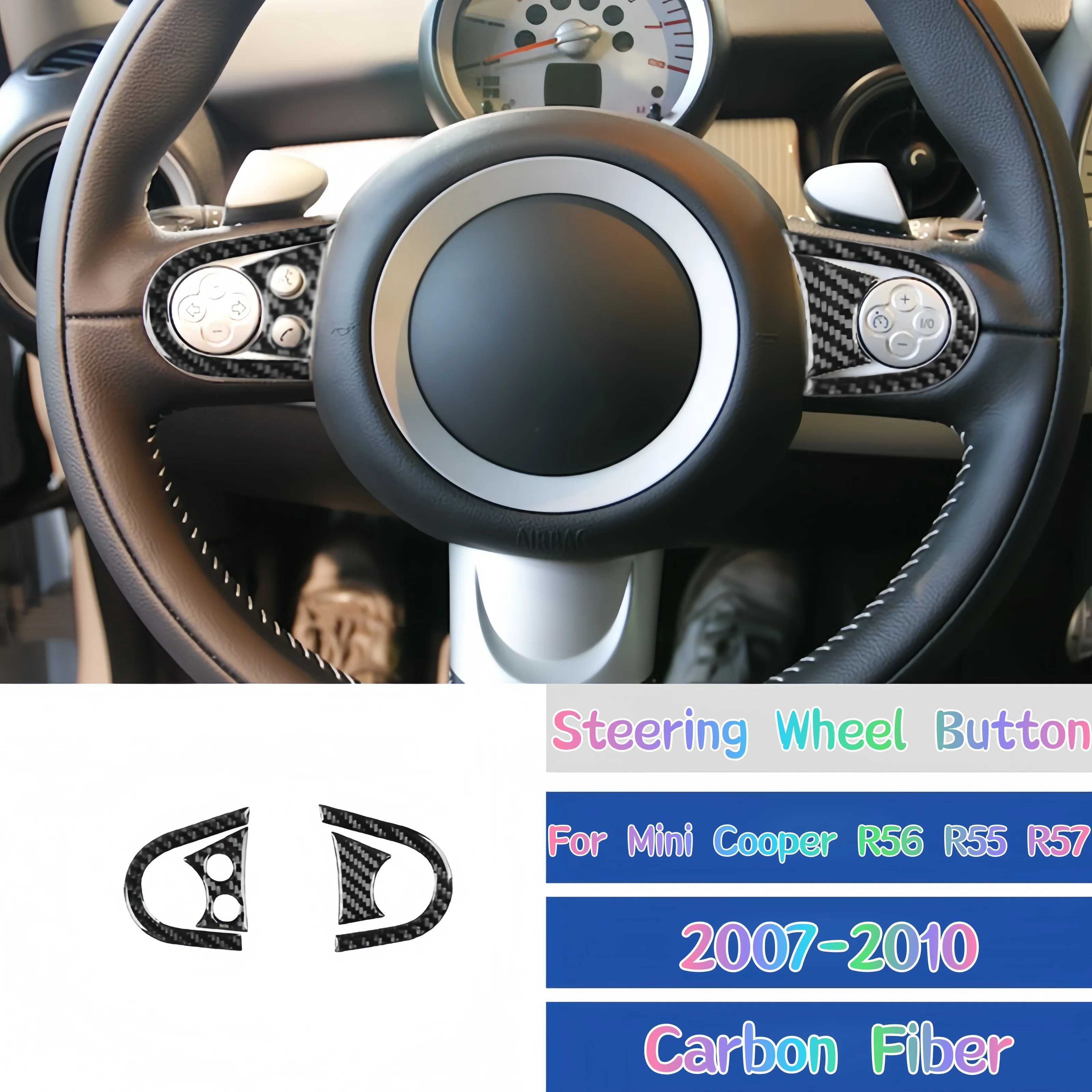 

For Mini Cooper R56 R55 R57 2007-2010 Car Accessories Carbon Fiber Auto Interior Steering Wheel Button Decor Cover Trim Sticker