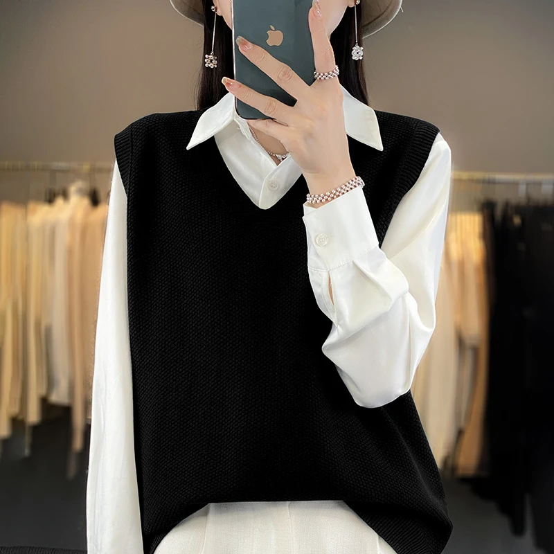 Hot Sale Spring Women\'s Cashmere Sweater Fashion V-neck Sleeveless Wool Knitwear Pullover Soft Comfortable Tank Tops Lady Vest