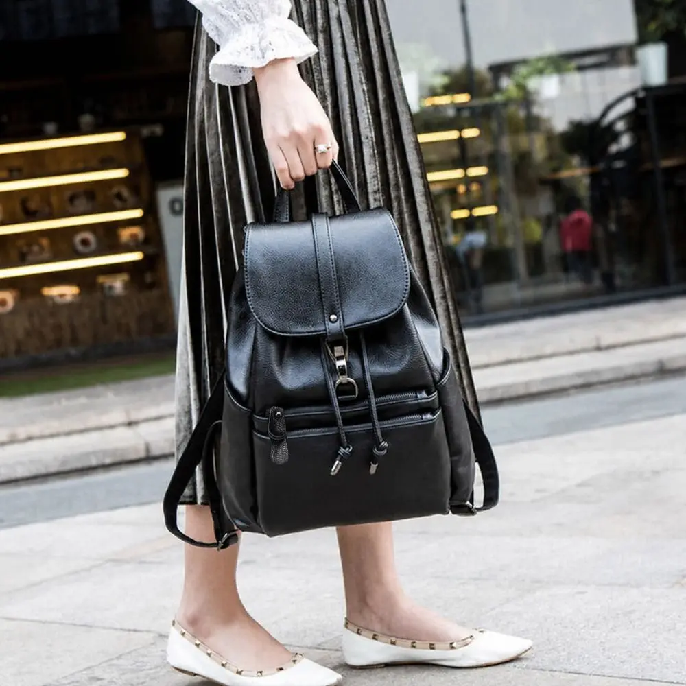 Modischer Weicher Damen-Rucksack Große Kapazität PU-Leder Schultertasche mit Reißverschluss Schulrucksack Reise-Aufbewahrungstasche – Detail 13