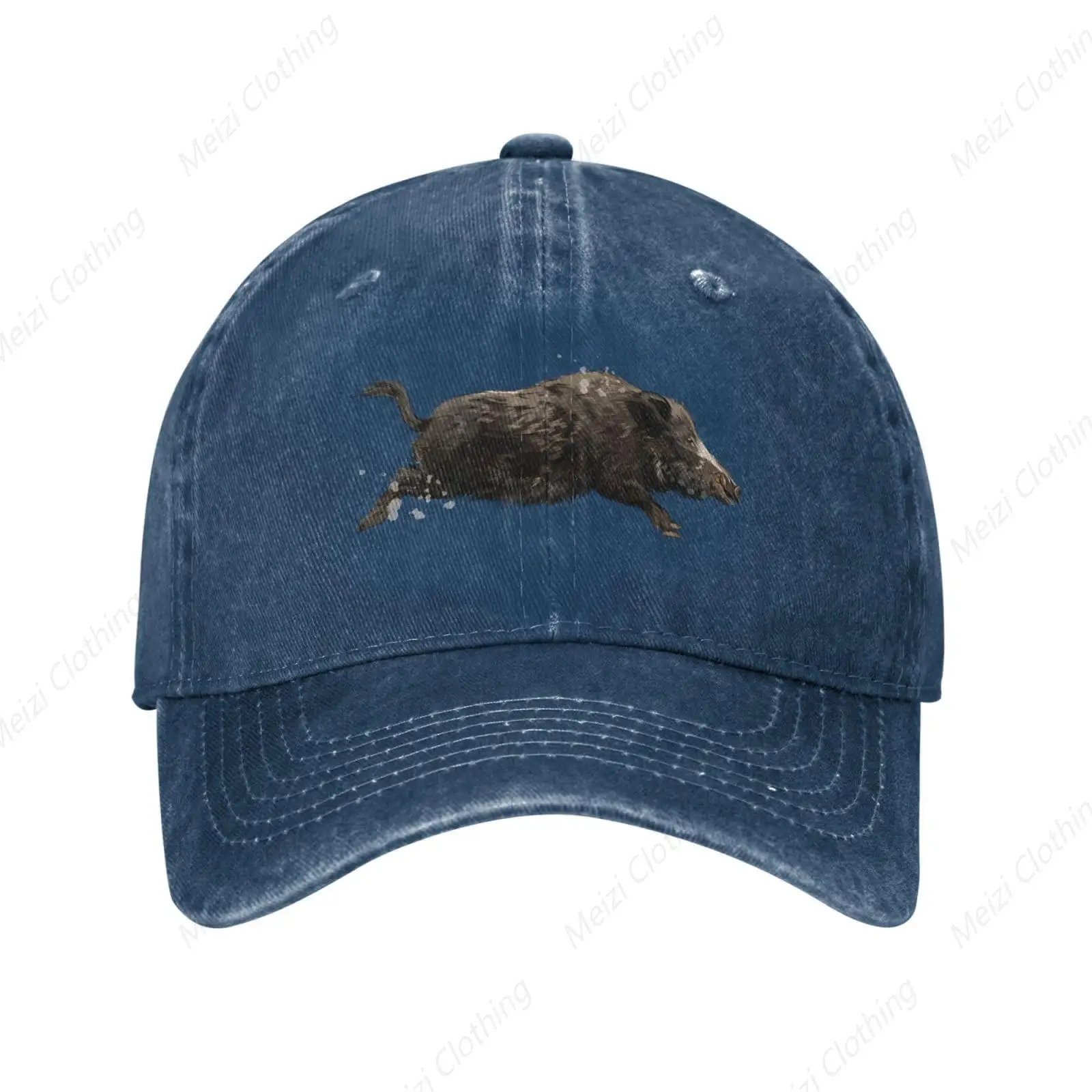 Running Wild Boar Printed Baseball Hat for Men and Women Retro Washed Cowboy Truck Hat Adjustable Gift Dad Hat