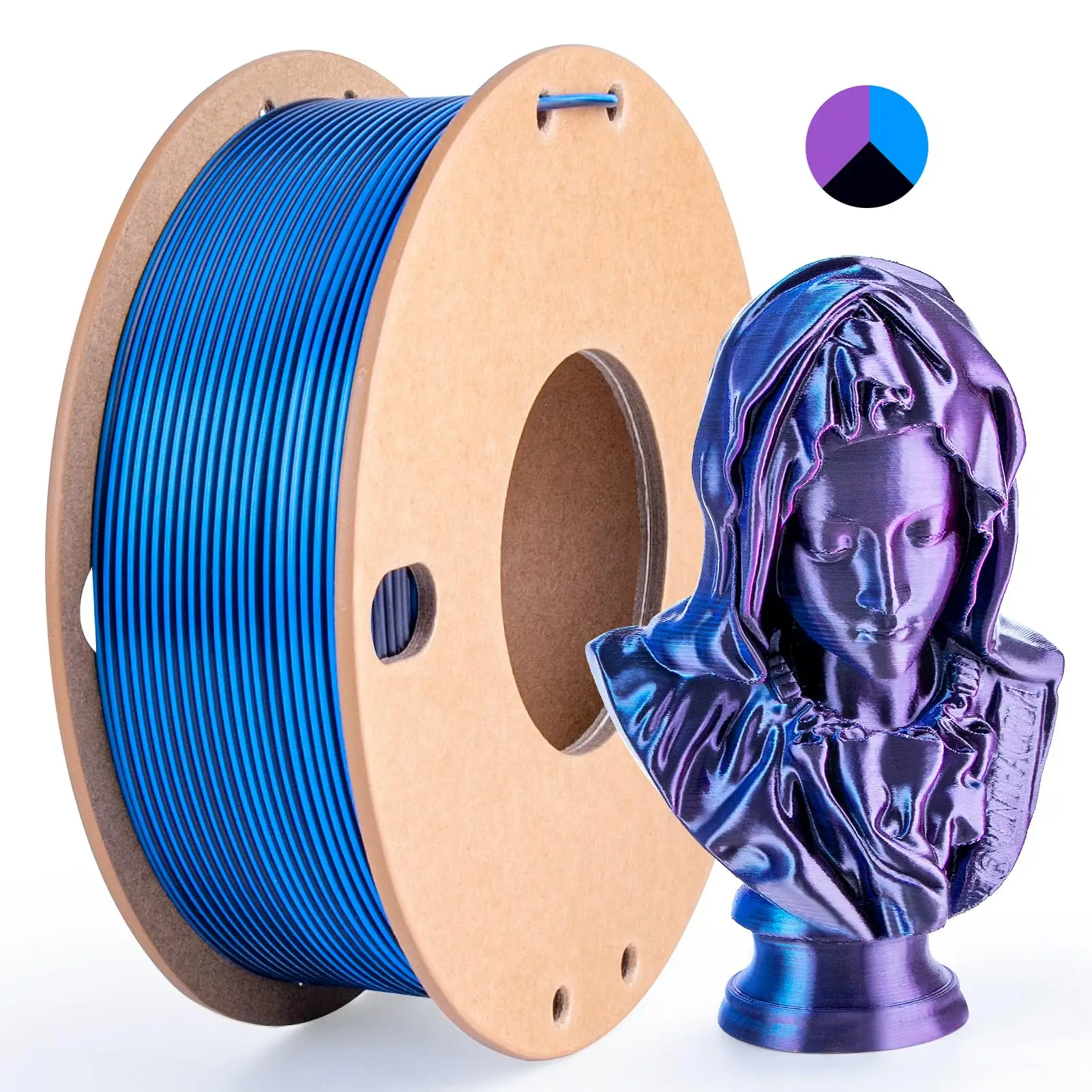 Driekleurig PLA-zijdefilament 250 g per rol Nettogewicht, geschikt voor FDM 3D-printers, 1,75 mm zijde PLA 3D-printmateriaal.