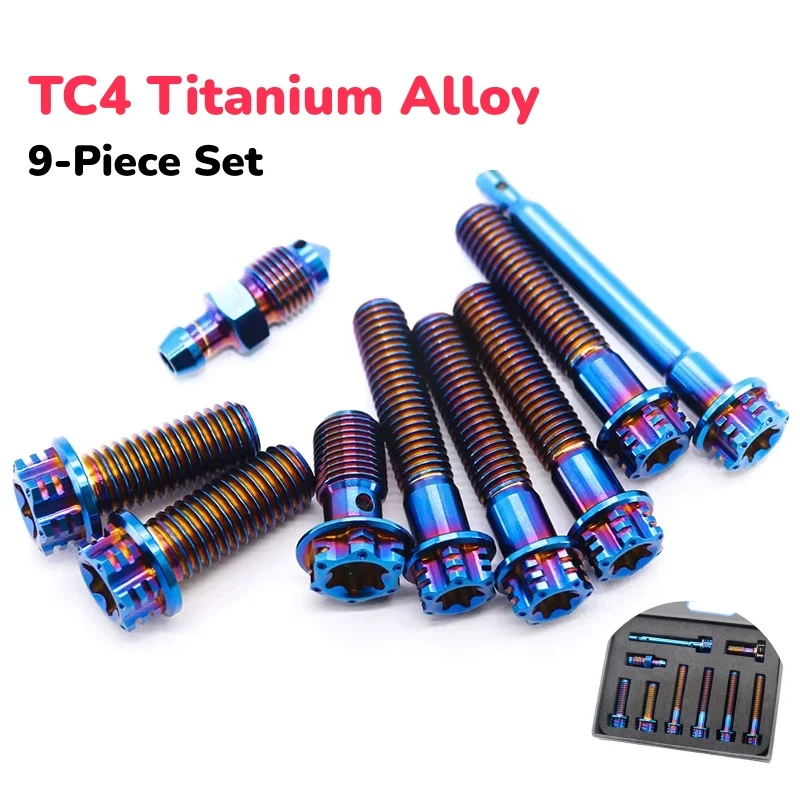 

TC4 Набор тормозных суппортов из титанового сплава, винты для модификации мотоцикла с титановыми винтами, набор из 9 предметов, титановый фланцевый болт