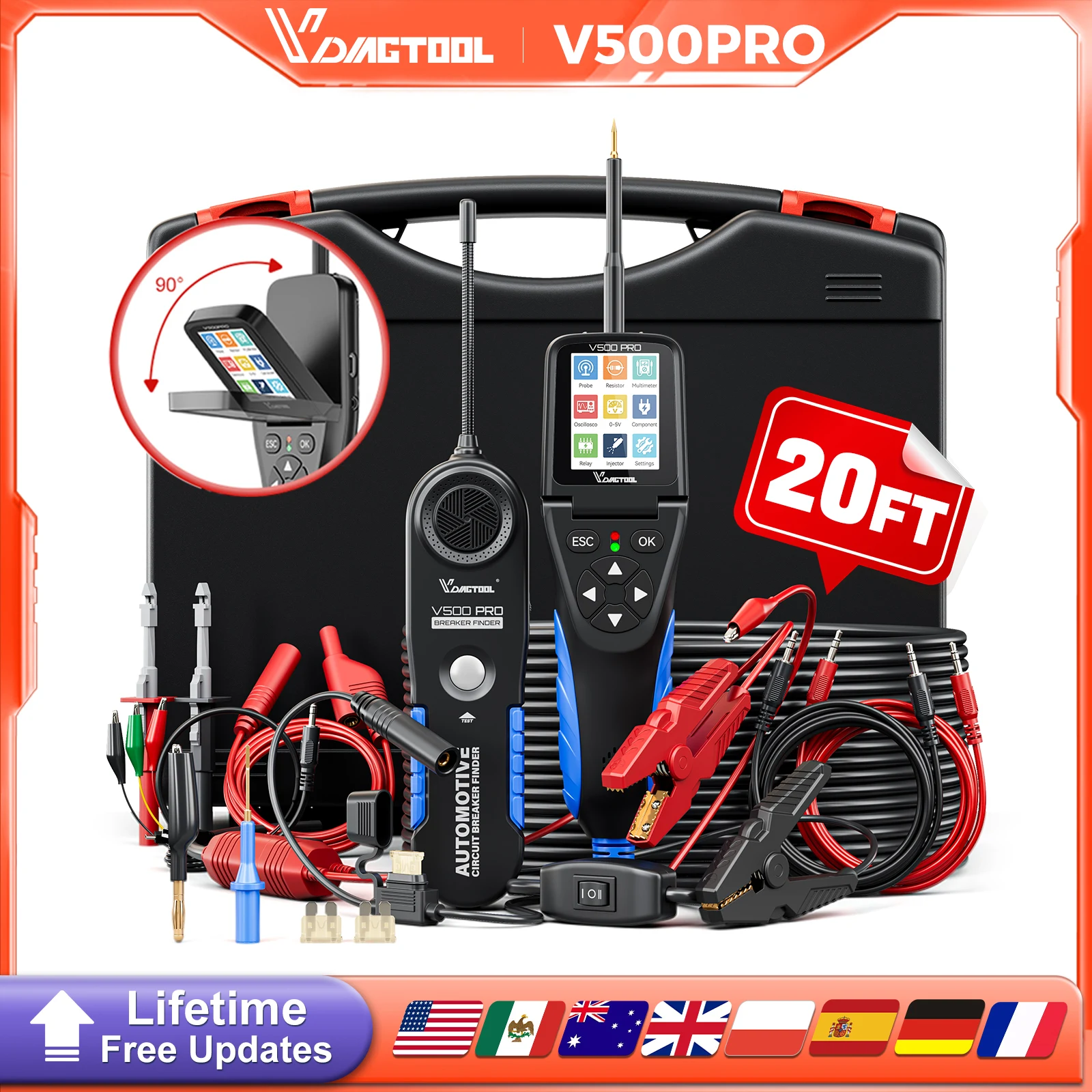 VDIAGTOOL V500PRO 2-in-1-Kfz-Power-Probe-Tool mit Multimeter/Oszilloskop/Injektor-Test, 9–30 V Stromkreis-Spannungsunterbrechungstest