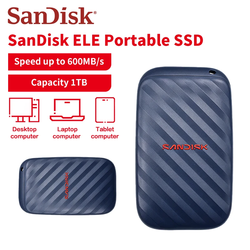 SanDisk New Arrive Portable SSD Solid State Drive ELE PRO USB 3.2 Type-C PSSD 1TB for Phone Tablet Laptop Max 600Mb/s Hard Disk