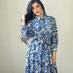 Muslim Fashion Dresses For Women 2022 Dubai Arabic Eid Abayas Floral Long Sleeves Dress African Turkey Islam Slim Fit Skirt