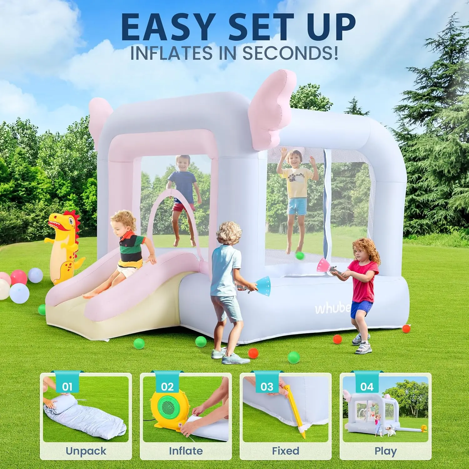 子供用インフレータブルバウンスハウス、ドリームウィングバウンシーキャッスル（8〜12歳対象）、屋内＆裏庭で楽しめる幼児用インフレータブルバウンサー ジャンプP