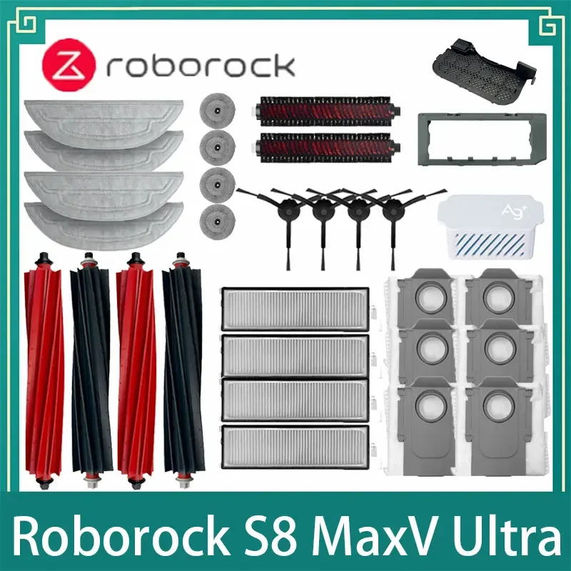 

For Roborock S8 MaxV Ultra Robot Vacuum Spare Replacement Parts Main Side Brushes Mop Cloths HEPA Filters Dust Bags Accessories