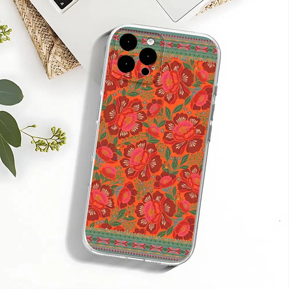 Etui na telefon z motywem pomarańczowych kwiatów do iPhone'a 17, 16, 15, 14, 13, 12, 11 Pro, Max, Plus, X, XS, XR, SE4, E Mini, przezroczyste, miękkie.